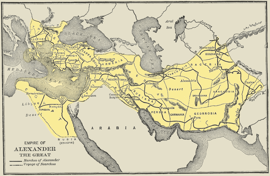 アレキサンダー大王時代のマケドニア王国最大版図。