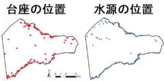 台座の位置と淡水源の位置は一致する