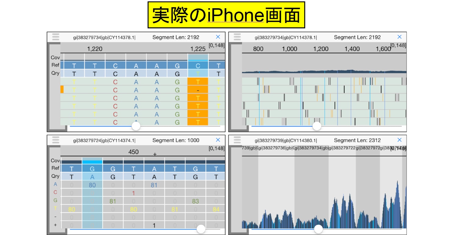 iPhoneの画面に塩基配列が表示される