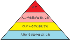第1段が入院、第2段がICU入り、第3段が人工呼吸器装着、第4弾が死亡