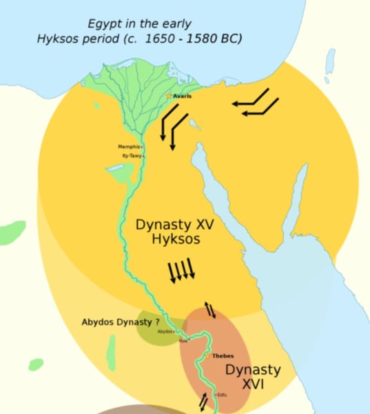 ヒクソスの第15王朝（黄色）