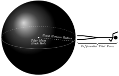 太陽質量のブラックホールに近づいた場合、人の頭とつま先で引力には大きな違いが生まれ、人はスパゲッティになってしまう。