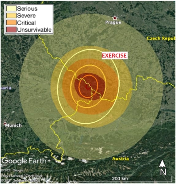 被害予想範囲。最大で直径300kmの地域が被害を受ける。