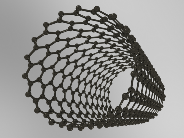 炭素原子の格子でできた中空のカーボンナノチューブ