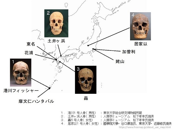 １旧石器、２弥生、３・４縄文