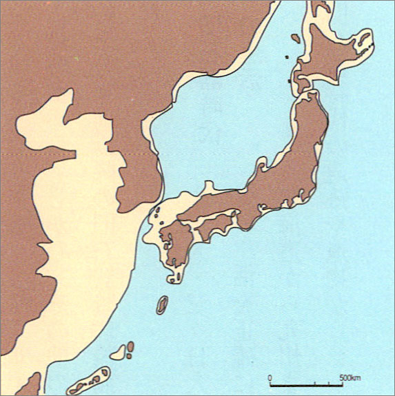 更新世の寒冷期は海面がさがり日本も陸路で大陸とつながっていた
