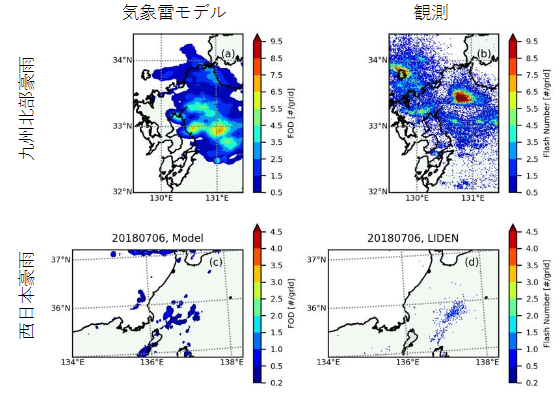 気象雷モデルで再現された雷頻度