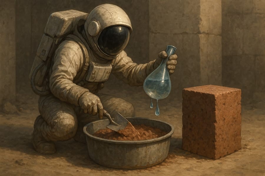 人間の「血と汗と涙」を原料にした宇宙コンクリートを作成