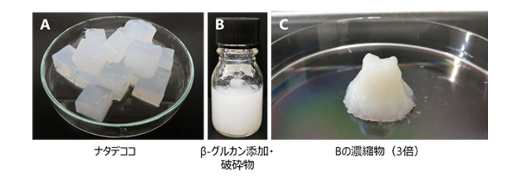 ナタデココにβ-グルカンを添加して破砕