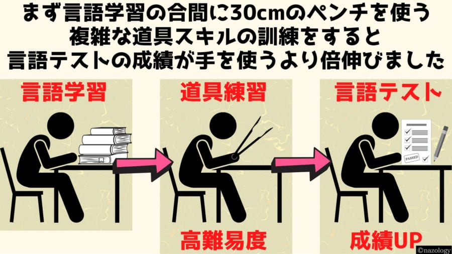 道具の練習で言語能力が上がり言語の練習で道具の扱いが上手くなる