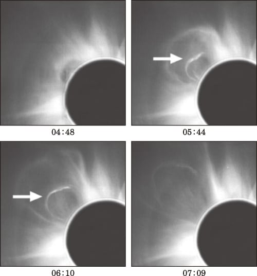 フレアに伴って発生するフィラメントを示す写真。今回観測されたものではないので注意。