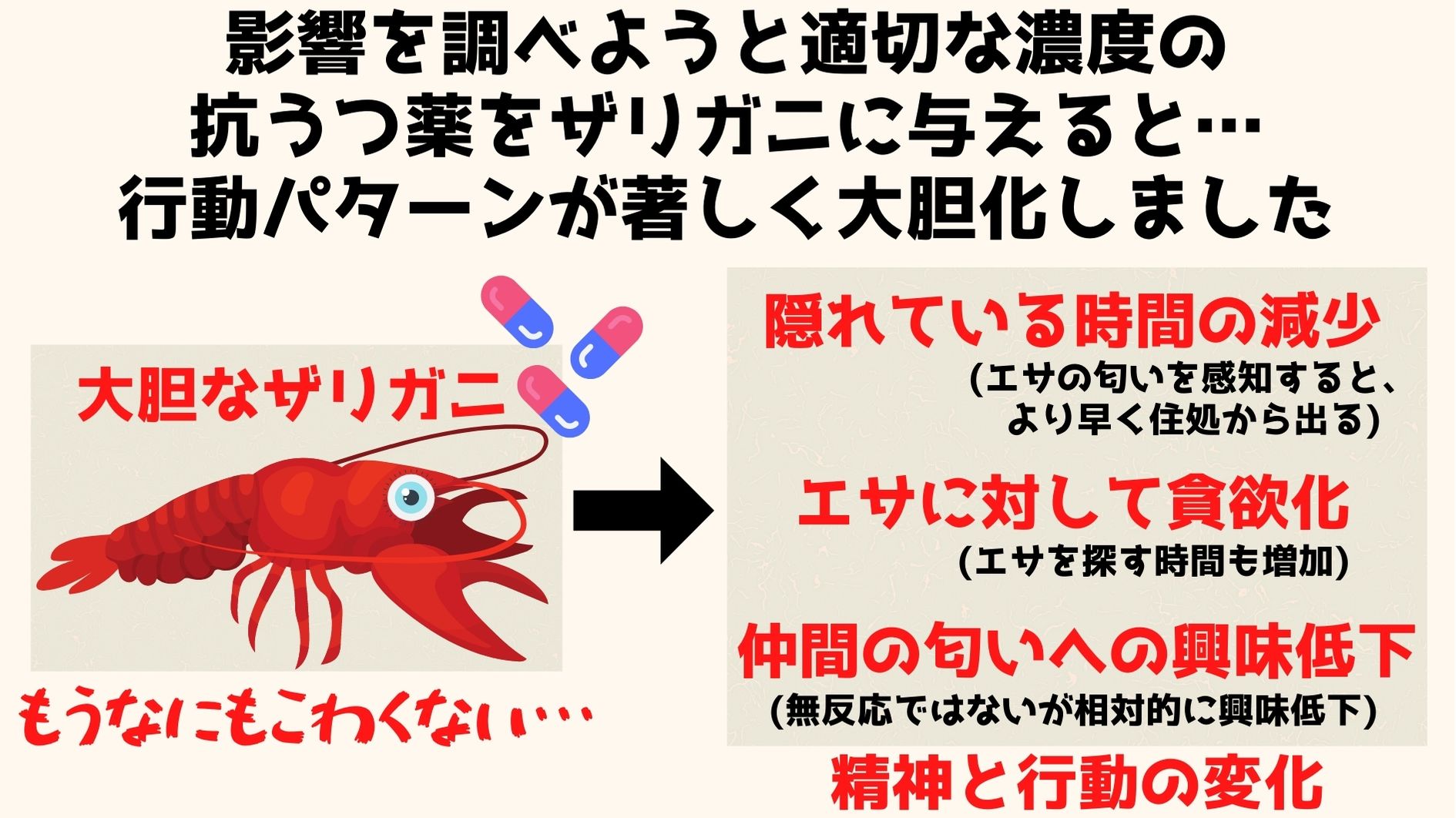 人から排出される抗うつ薬が「ザリガニを恐れ知らずにさせる」と明らかに