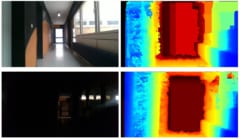 深度カメラによる映像。暗闇でも奥行きが分かる