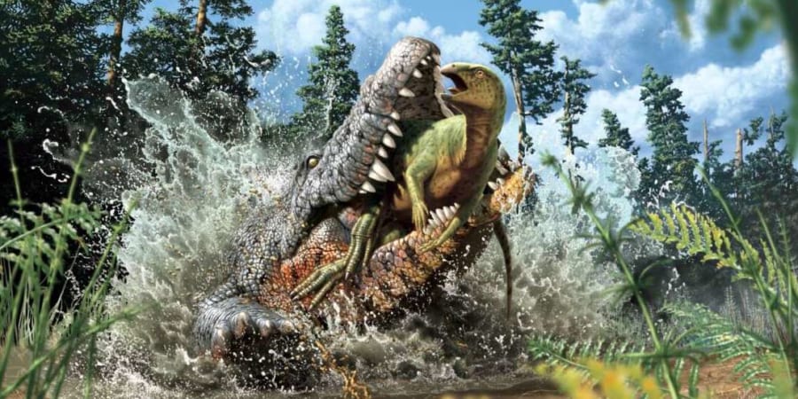 化石標本　絶滅種ワニ類　 ディロサウルス　極美麗 恐竜を”最後の晩餐”とした「新種の古代ワニ」を発見！ - ナゾロジー