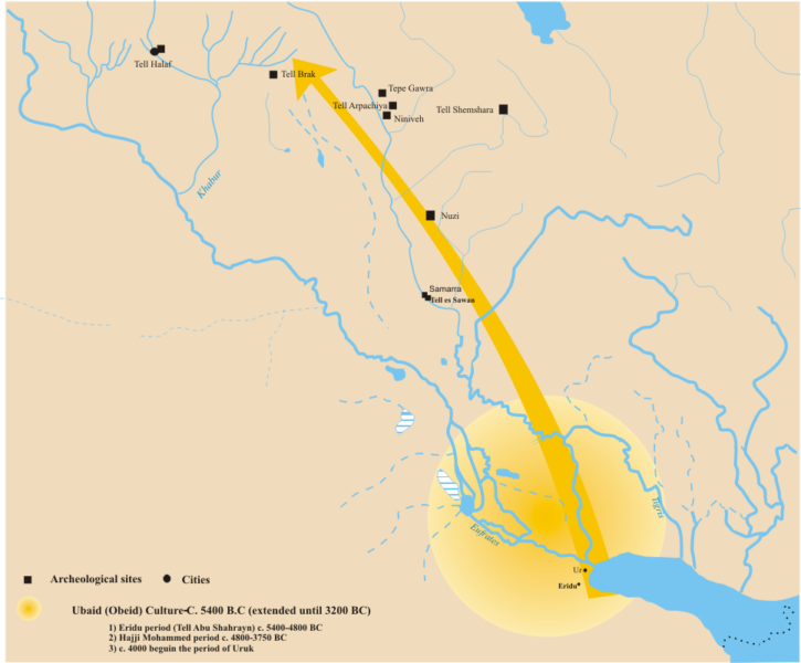 ウバイド文化はメソポタミア南部から北に広がっていった
