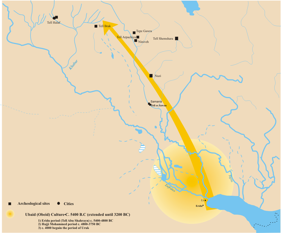 ウバイド文化はメソポタミア南部から北に広がっていった