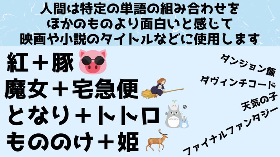 意外な言葉の組み合わせは、興味を引く作品タイトルの重要な要件