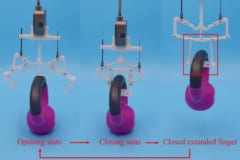 機械仕掛けで動作するグリッパー。中央の衝撃パッドが押されてフィンガーが閉じる