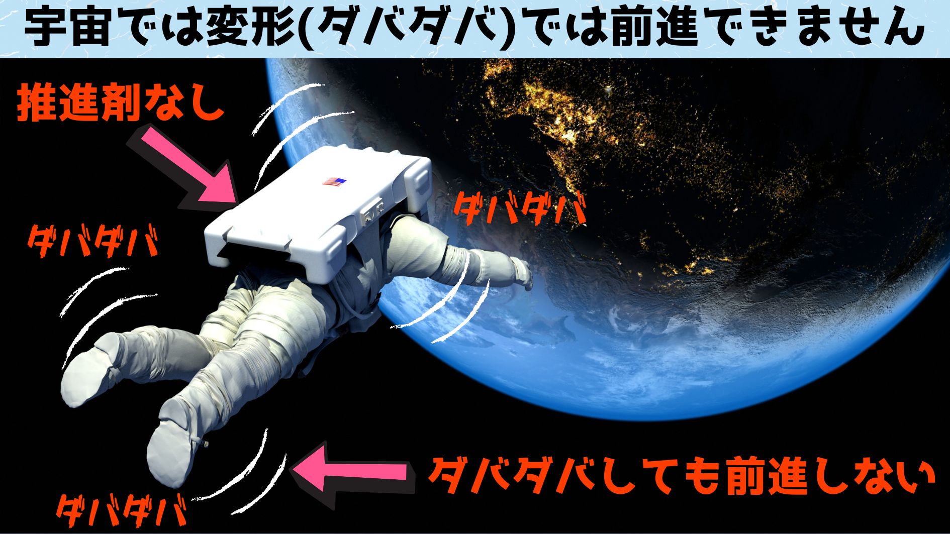 普通の空間では押すものが何もないと前に進むことができない