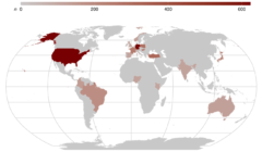 19カ国から計3878人を募集（色が濃いほど被験者数が多い）