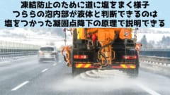 道路に塩をまいて凍結防止する様子