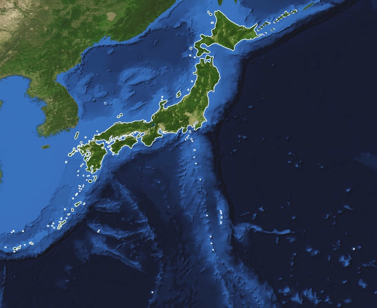 日本列島の地形。新しい調査では、以前の記録の2倍以上の数の島がカウントされた