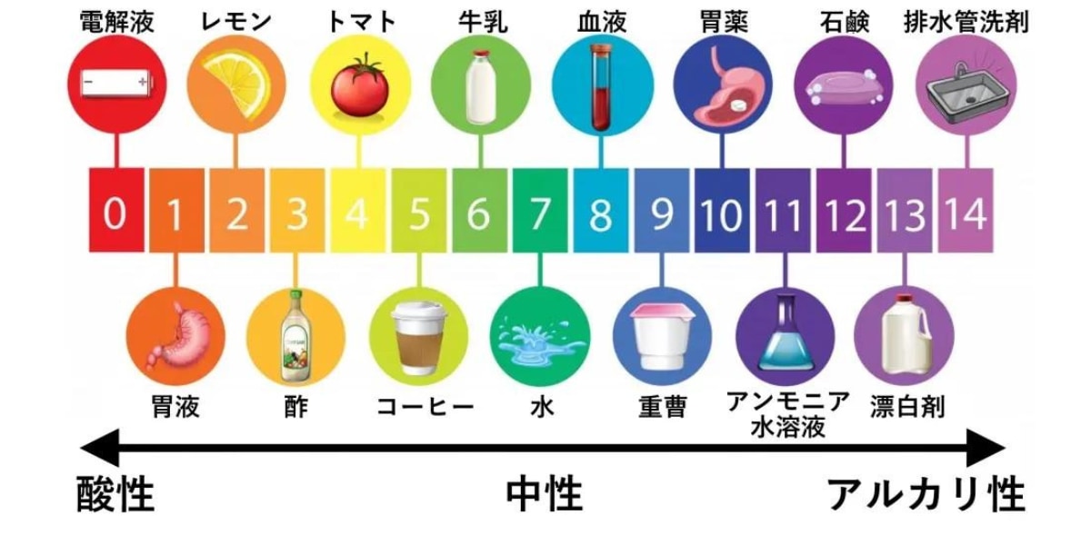 酸性からアルカリ性の性質濃度を表すpH（ペーハー）