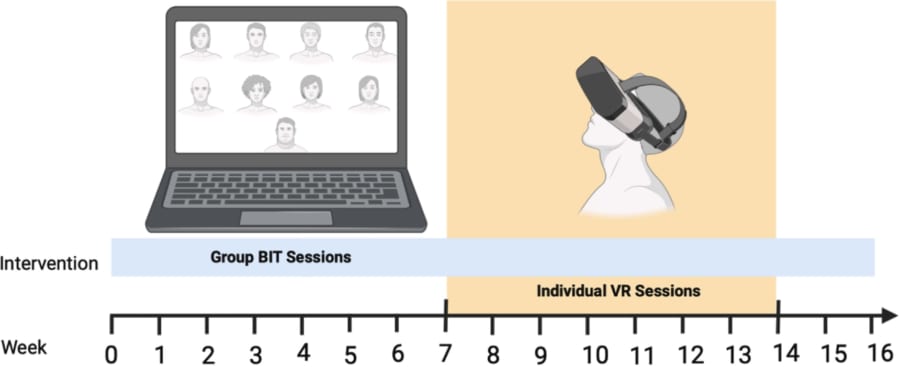 最初の数週間は従来の心理療法を行い、7週目からVR療法を開始