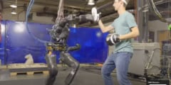 人型ロボットがミット打ちを披露