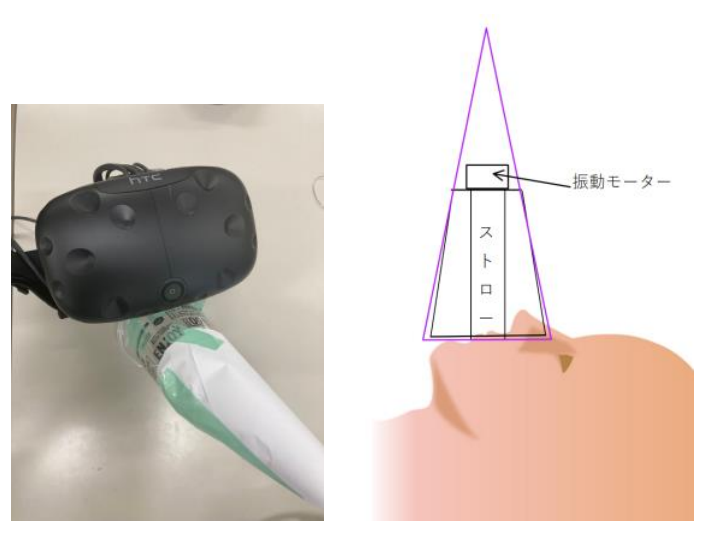 くちばしの内部構造。上を向くと咥えたストローが振動モーターに接触する