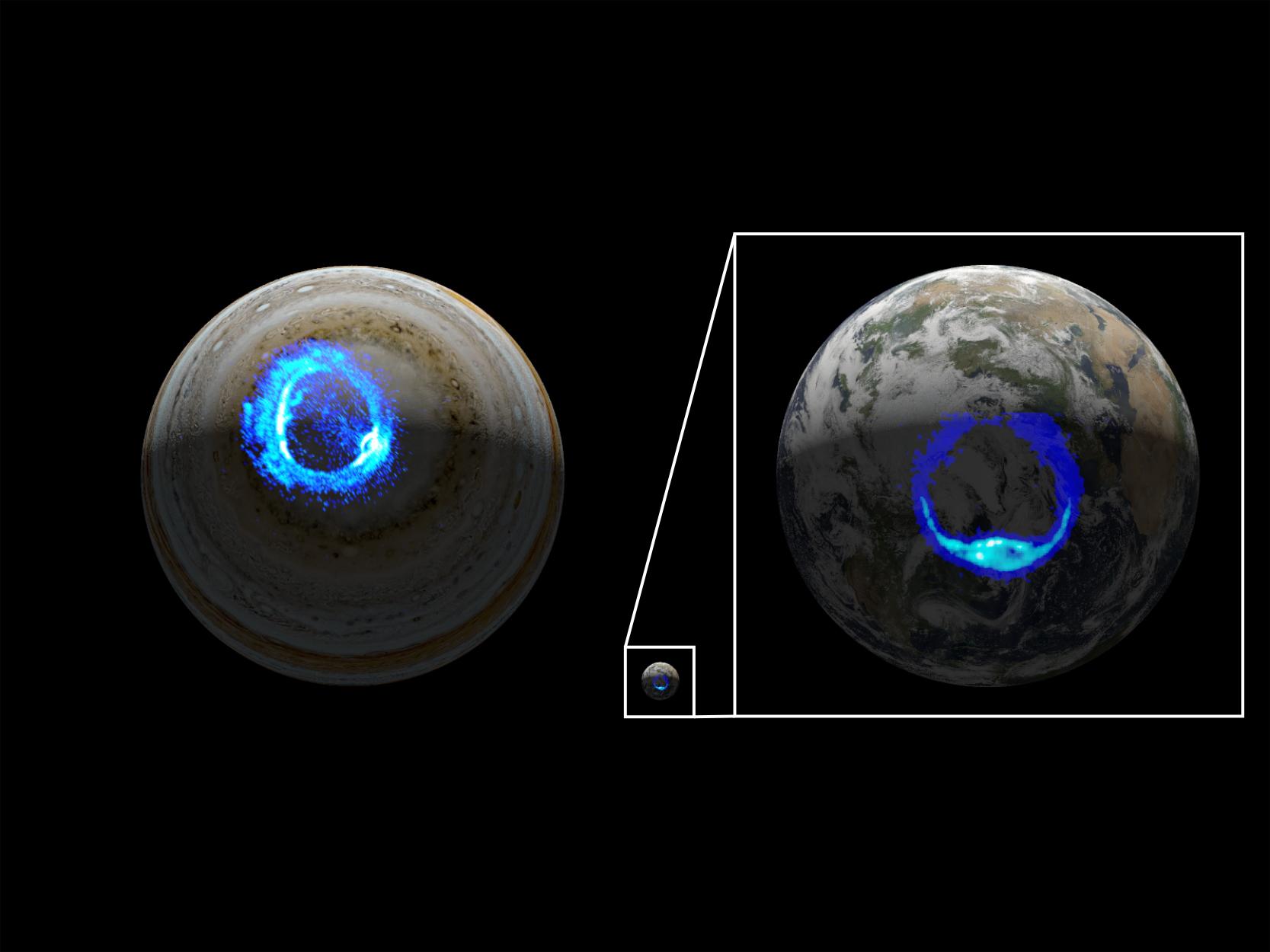 木星と地球のオーロラ