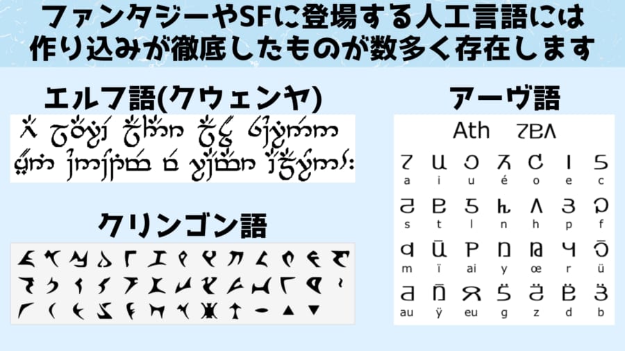 比較的有名な人工言語の例