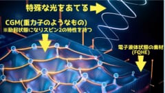 ガリウムヒ素半導体の薄片を極低温にした状態で強い磁場をかけて、分数量子ホール効果（FQHE）を発生させた