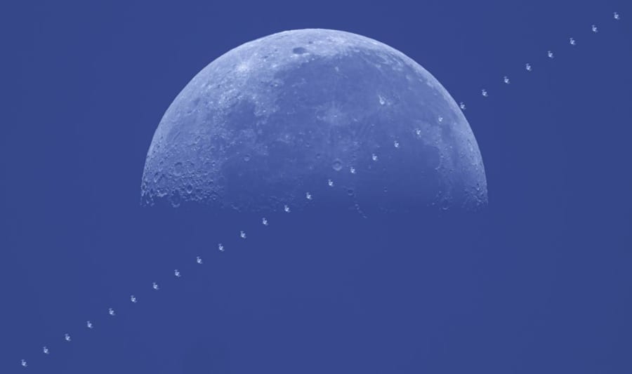 International Space Station Daytime Moon Transit