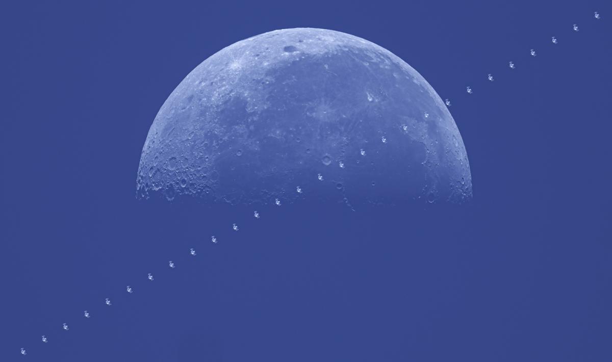 International Space Station Daytime Moon Transit 