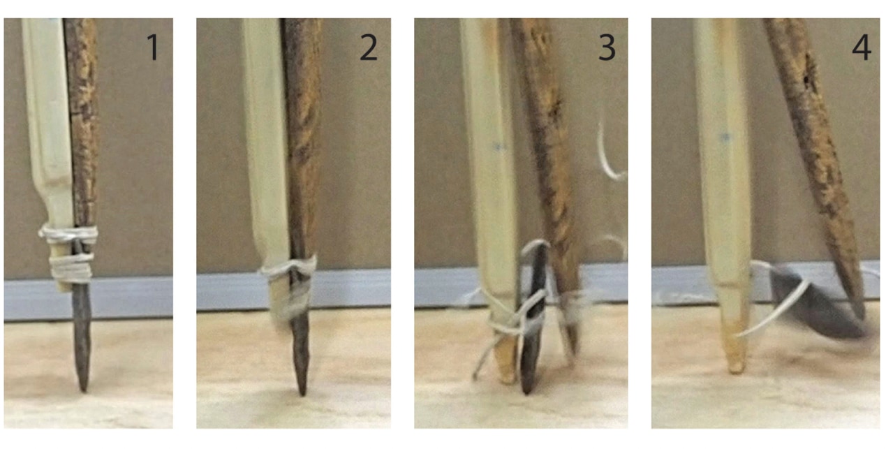 ハイスピードカメラで撮影された槍先（体内で中折れする可能性）