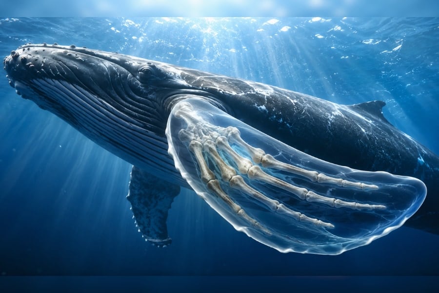 クジラのヒレの中には「5本指の手」が残っている【衝撃の写真】