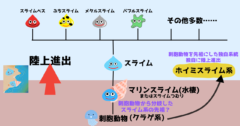 スライム進化の系譜。先祖のクラゲが陸上進出したものがスライムかもしれない