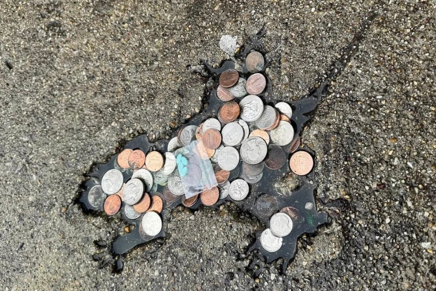 底に何か掘ってありますが不明 米国で話題】道路にできた「ネズミ穴」、調べたら実はネズミじゃなかっ