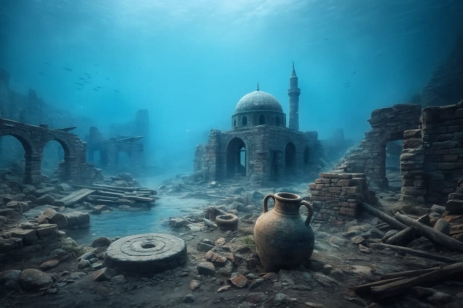 キルギスの湖に沈んだ「中世の都市遺跡」を発見