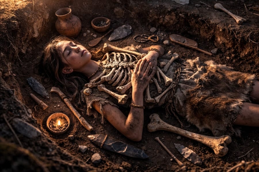 父親の骨を胸に置かれた「5500年前の10代少女」の埋葬を発見