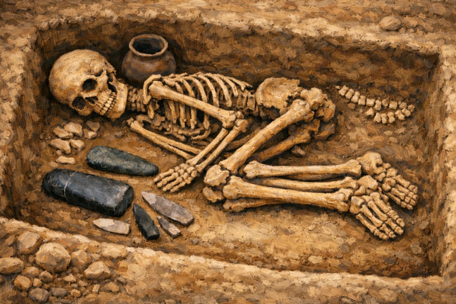 男性のように埋葬された「7000年前の女性」の遺骨を発見