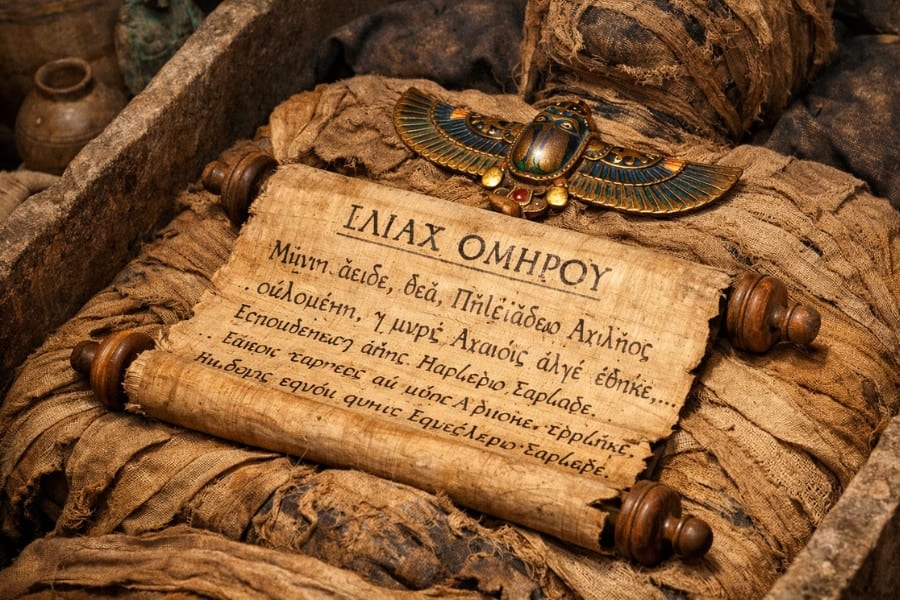 ミイラの中から伝説の詩人ホメロスの叙事詩『イリアス』を発見