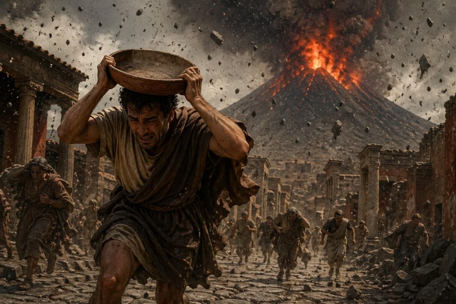 火山噴火から「すり鉢を盾にして」逃げた古代ローマ男性の遺骨を発見