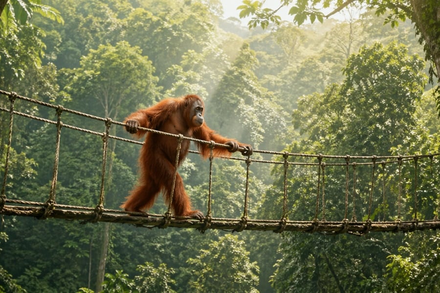 森に作った「空中の橋」をオランウータンが初利用ーー2年越しの夢が実現