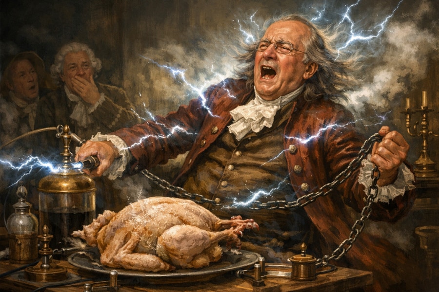 【ベンジャミン・フランクリン】七面鳥の電気調理の実験をして、自分が感電する