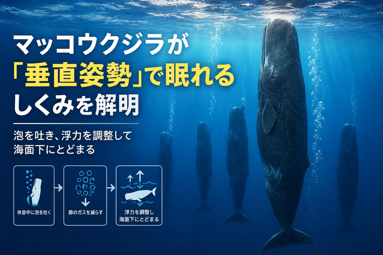 マッコウクジラが「垂直姿勢」で眠れるしくみを解明の画像 2/2