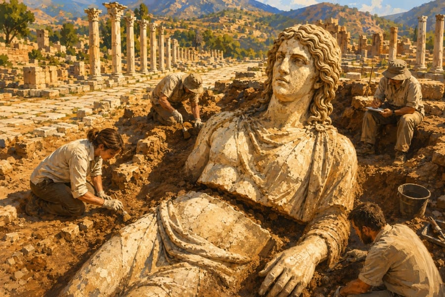 トルコの古代都市で、2500年前の「謎の巨大像」を発掘