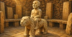 1万1000年前の「ヒョウに乗る人」の石像を発見の画像 1/2