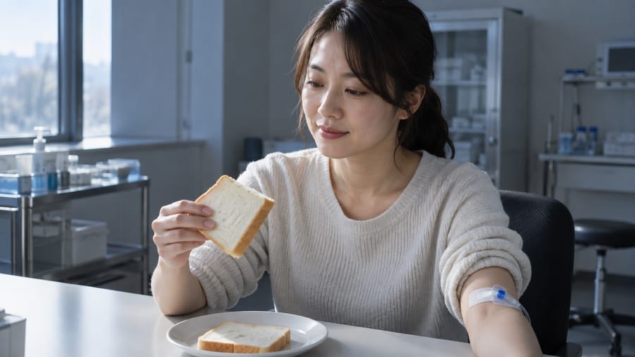 パンを食べたあとの血糖値を「ひとり」と「恋人のそば」で比べた